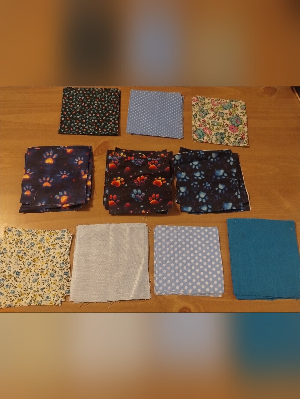 50 PC Fabric Squares Bundle 4x4 Blue Floral Paw Print Quilt Sewing Craft Scrap F